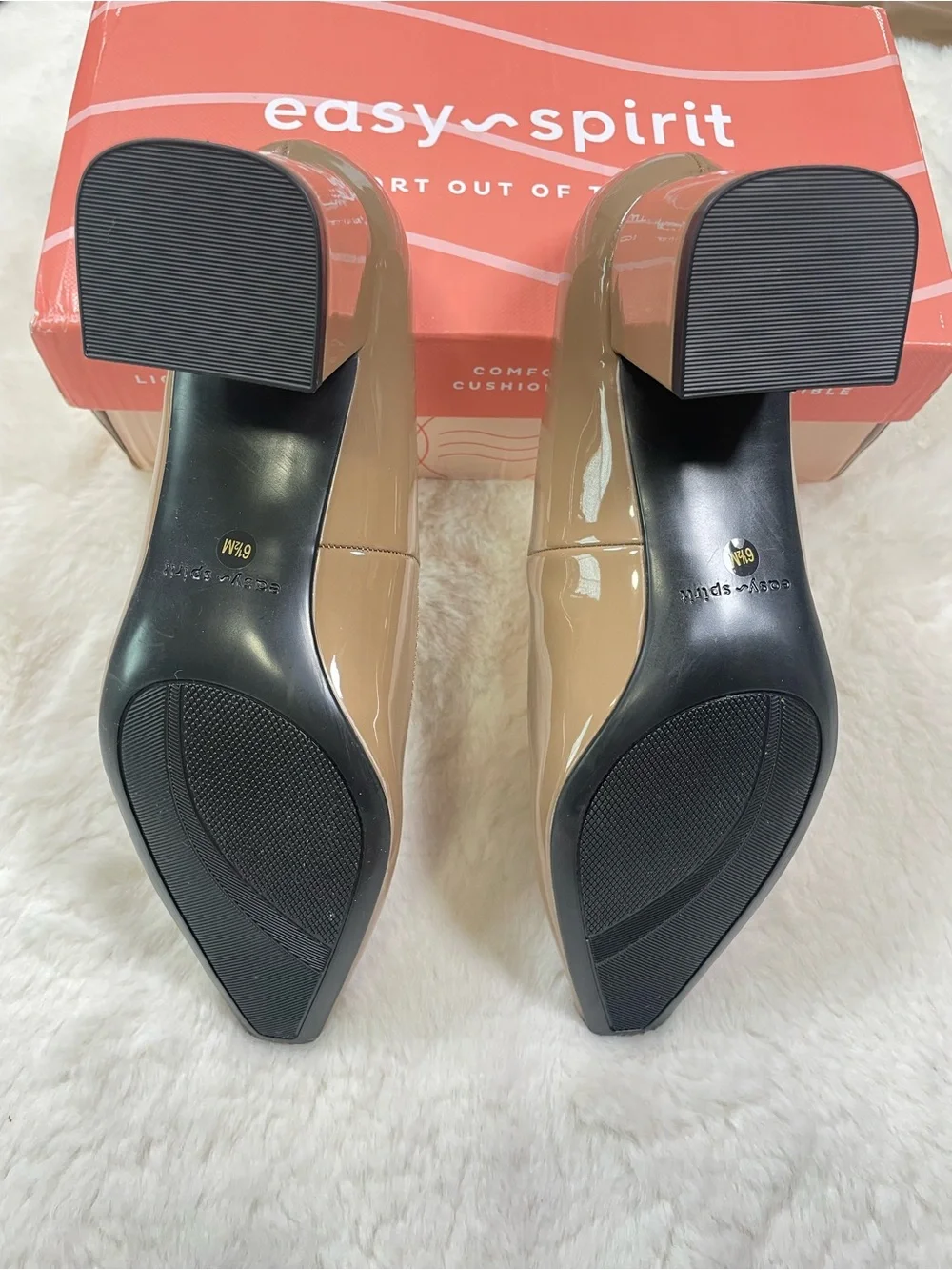 NWB Easy Spirit Nude Patent Pointed-Toe Block Heel Pumps, Size 6.5M